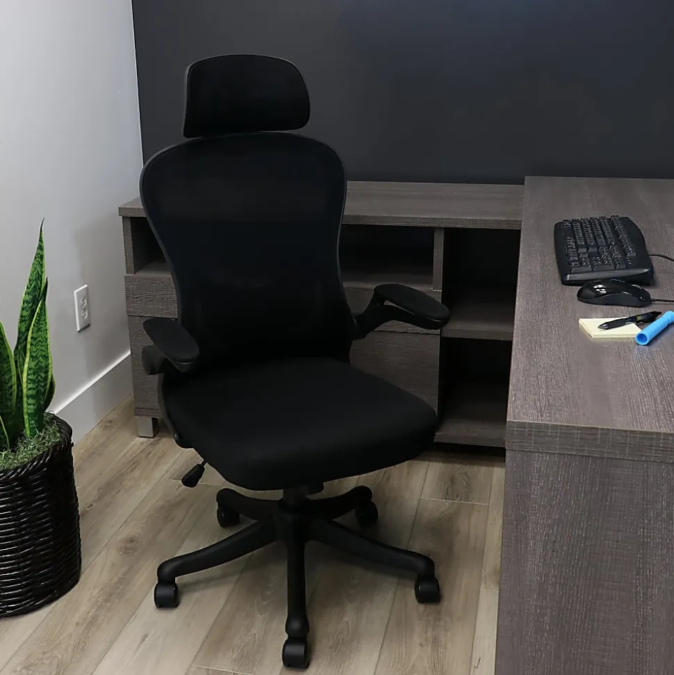 Elama Mesh/Fabric High-Back Adjustable Office Task Chair, Black/Gray