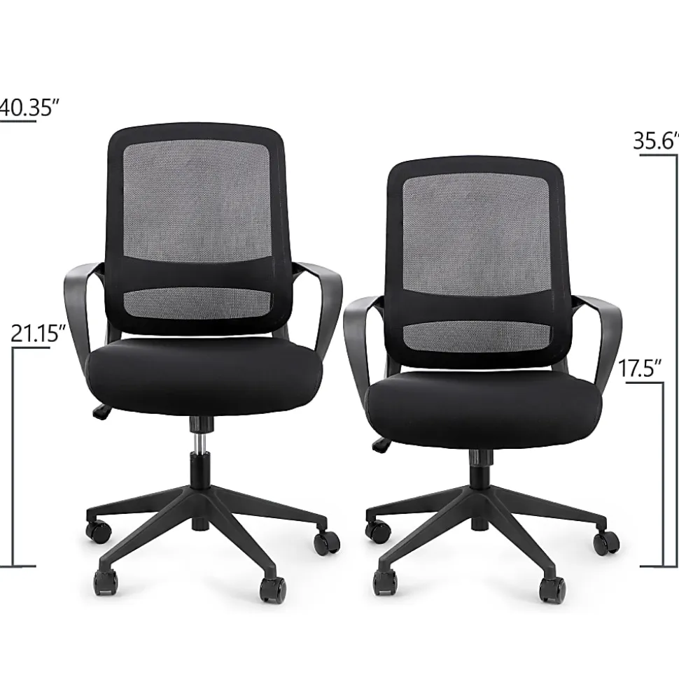 Elama Mesh/Fabric Mid-Back Adjustable Office Task Chair, 40-3/8"H, Black