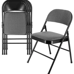 Elama Metal Folding Chairs With Padded Seats, Gray, Set Of 4 Chairs