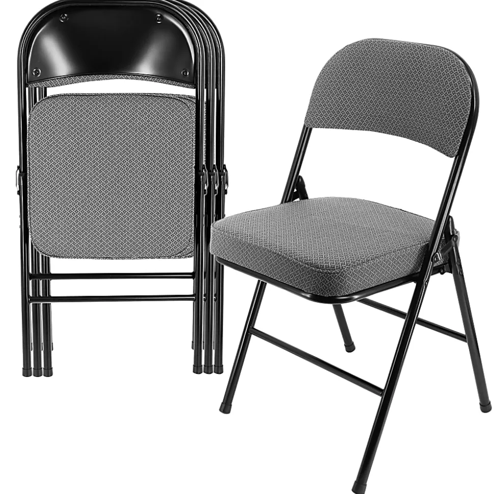 Elama Metal Folding Chairs With Padded Seats, Gray/Black, Set Of 4 Chairs