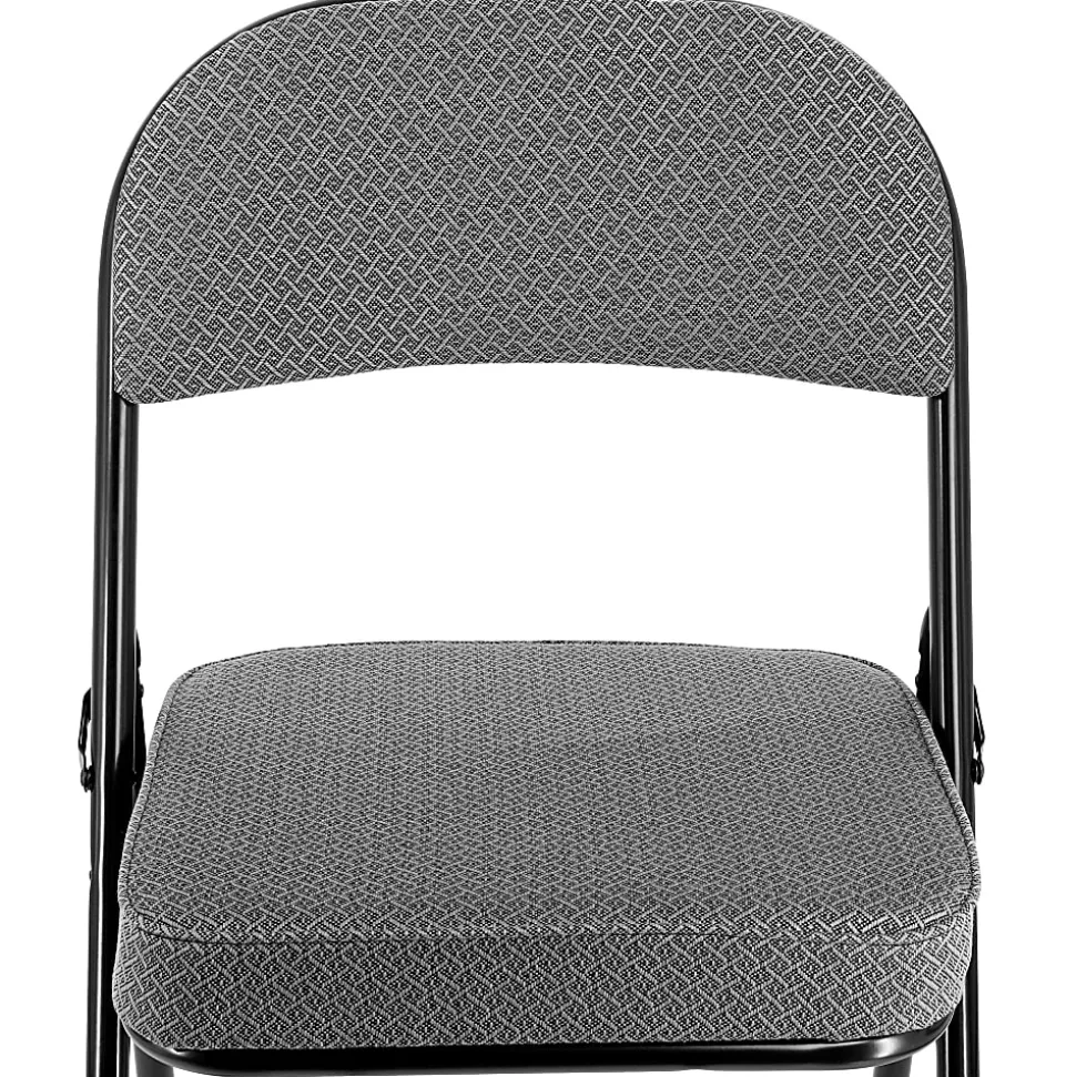 Elama Metal Folding Chairs With Padded Seats, Gray/Black, Set Of 4 Chairs