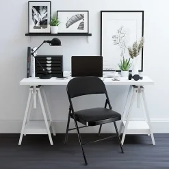 Elama Metal Folding Chairs With Padded Seats, Black, Set Of 4 Chairs