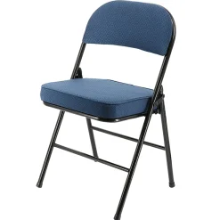 Elama Metal Folding Chairs With Padded Seats, Dark Blue/Black, Set Of 4 Chairs