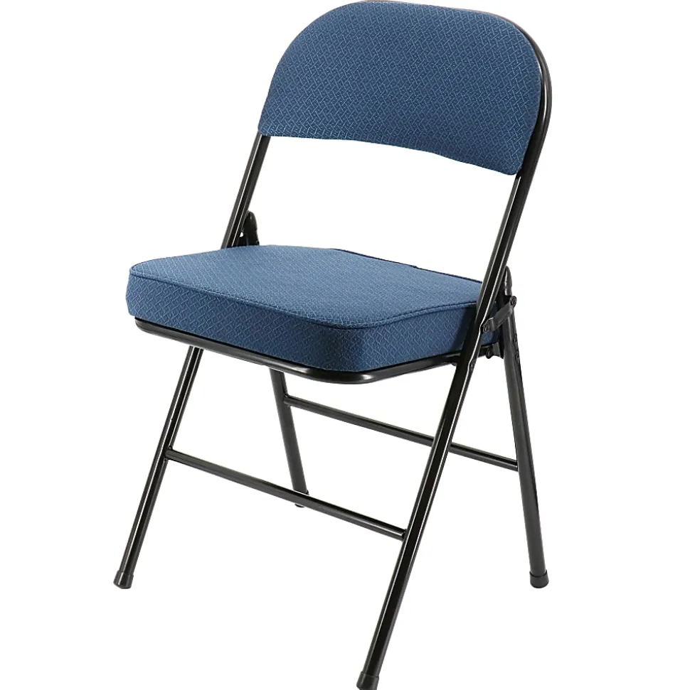 Elama Metal Folding Chairs With Padded Seats, Dark Blue/Black, Set Of 4 Chairs