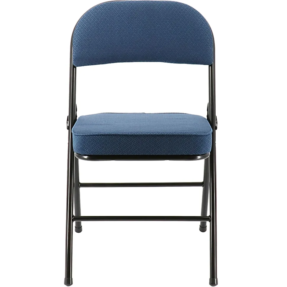 Elama Metal Folding Chairs With Padded Seats, Dark Blue/Black, Set Of 4 Chairs