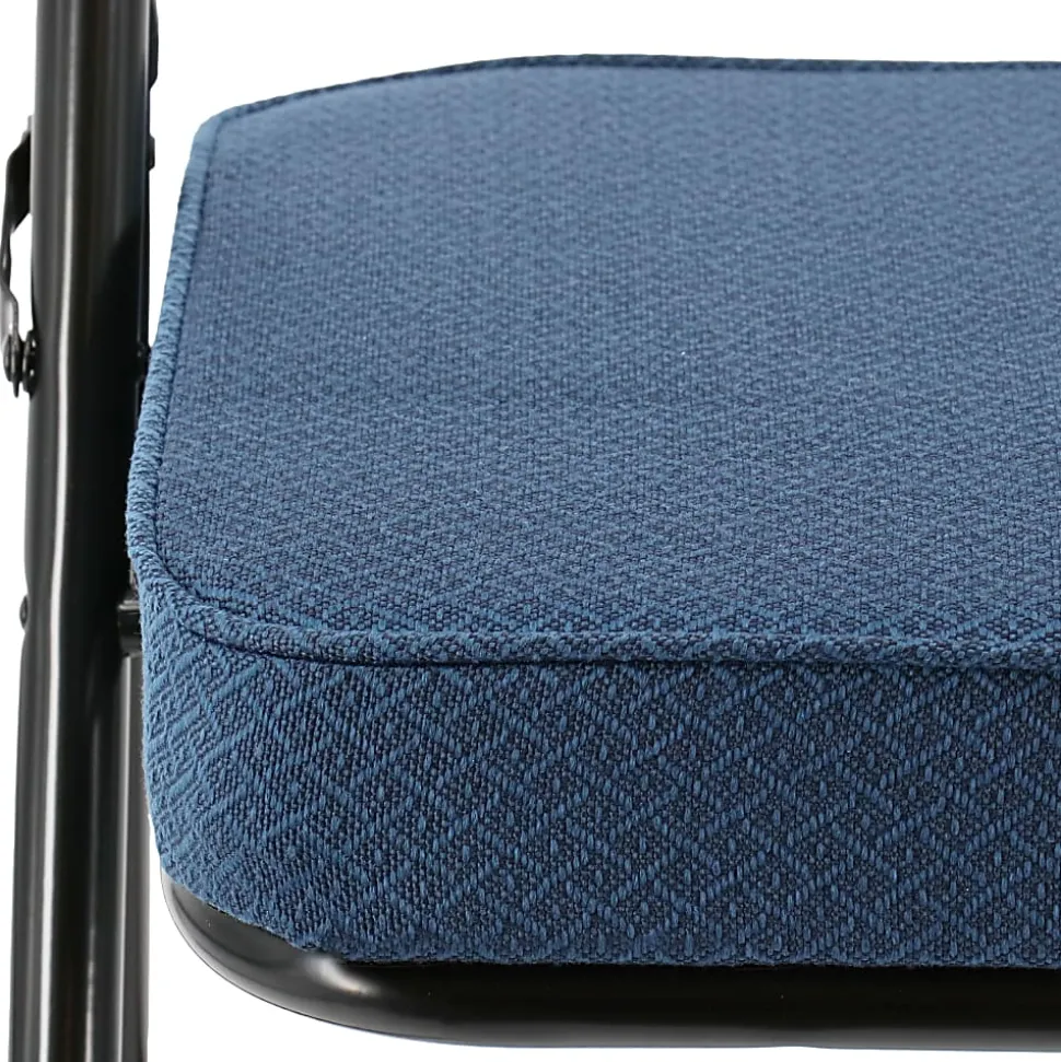 Elama Metal Folding Chairs With Padded Seats, Dark Blue/Black, Set Of 4 Chairs