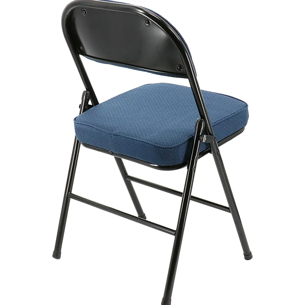 Elama Metal Folding Chairs With Padded Seats, Dark Blue/Black, Set Of 4 Chairs