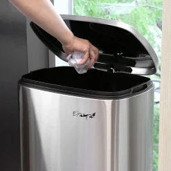 Elama 3 Piece 13 Gallon and 1.3 Gallon Stainless Steel Step Trash Bin Combo Set with Slow Close Mechanism