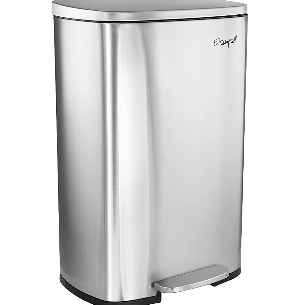 Elama 3 Piece 13 Gallon and 1.3 Gallon Stainless Steel Step Trash Bin Combo Set with Slow Close Mechanism