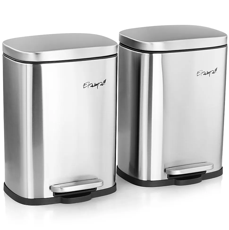 Elama 3 Piece 13 Gallon and 1.3 Gallon Stainless Steel Step Trash Bin Combo Set with Slow Close Mechanism
