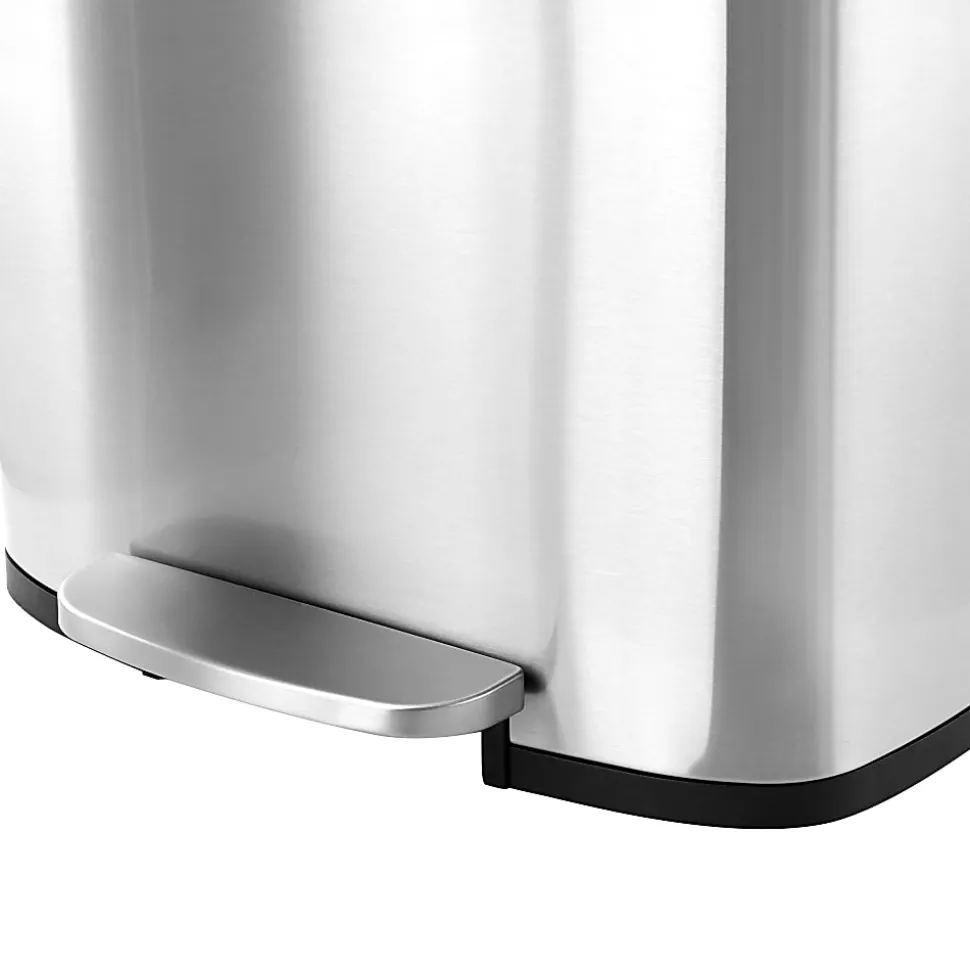 Elama 3 Piece 13 Gallon and 1.3 Gallon Stainless Steel Step Trash Bin Combo Set with Slow Close Mechanism