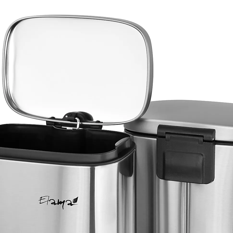 Elama 3 Piece 13 Gallon and 1.3 Gallon Stainless Steel Step Trash Bin Combo Set with Slow Close Mechanism