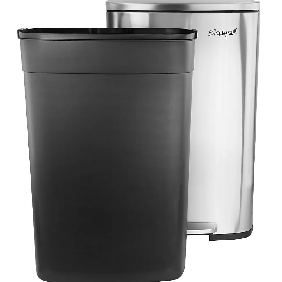 Elama 3 Piece 13 Gallon and 1.3 Gallon Stainless Steel Step Trash Bin Combo Set with Slow Close Mechanism