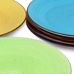 Elama Sebastian Stoneware Dinner Plate Set, Assorted Colors, Set Of 6 Pieces