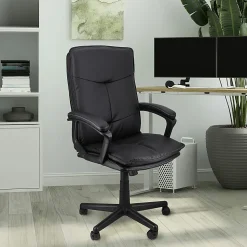 Elama Tufted Faux Leather High-Back Adjustable Office Chair, Black