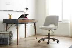 Elle Décor Dani 47”W Writing Desk, Old World Rustic Pine/Dusk Gray