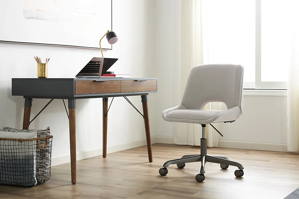 Elle Décor Dani 47”W Writing Desk, Old World Rustic Pine/Dusk Gray