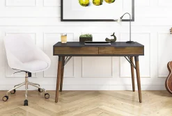 Elle Décor Dani 47”W Writing Desk, Old World Rustic Pine/Dusk Gray
