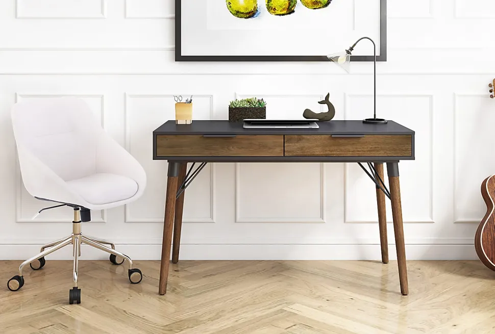 Elle Décor Dani 47”W Writing Desk, Old World Rustic Pine/Dusk Gray