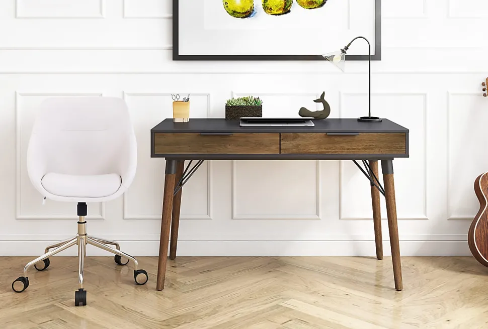 Elle Décor Dani 47”W Writing Desk, Old World Rustic Pine/Dusk Gray