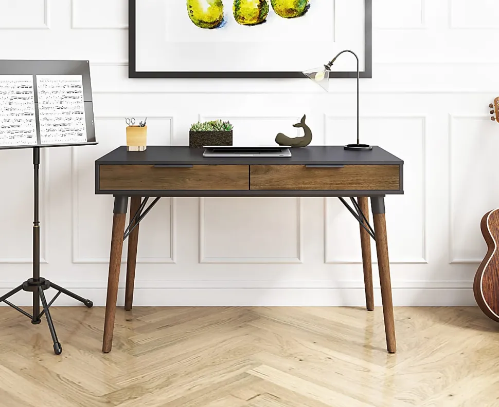Elle Décor Dani 47”W Writing Desk, Old World Rustic Pine/Dusk Gray