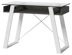 Elle Décor Lara 42”W Writing Desk, Cool Gray/Snow White