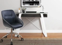 Elle Décor Lara 42”W Writing Desk, Cool Gray/Snow White