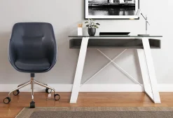 Elle Décor Lara 42”W Writing Desk, Cool Gray/Snow White