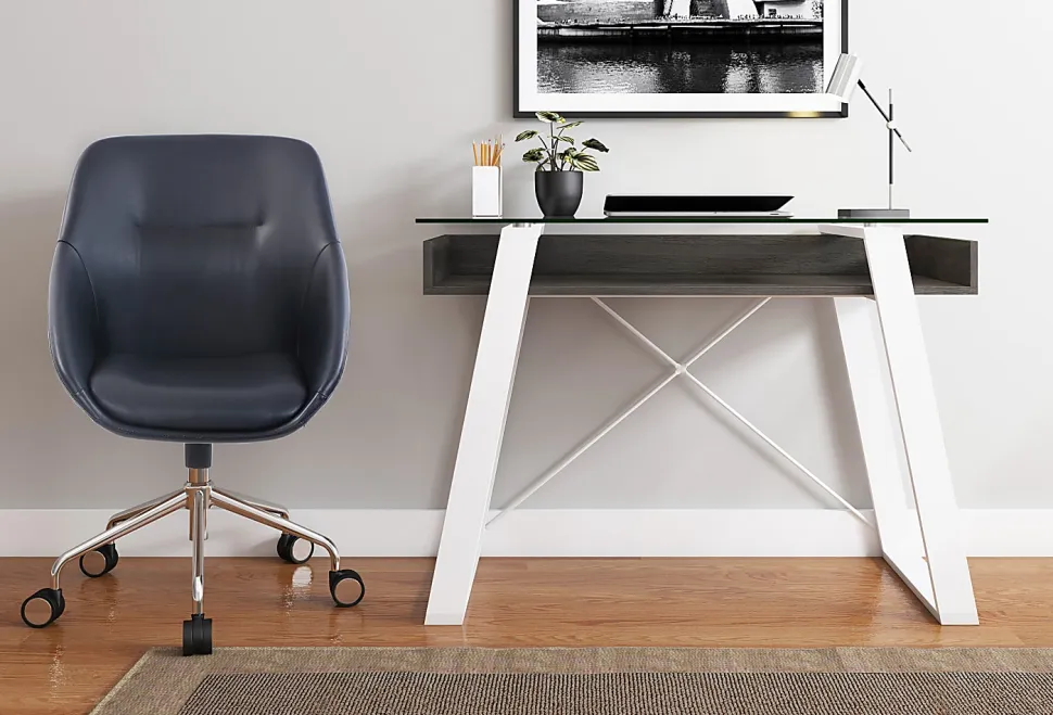 Elle Décor Lara 42”W Writing Desk, Cool Gray/Snow White