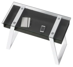 Elle Décor Lara 42”W Writing Desk, Cool Gray/Snow White