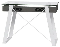 Elle Décor Lara 42”W Writing Desk, Cool Gray/Snow White