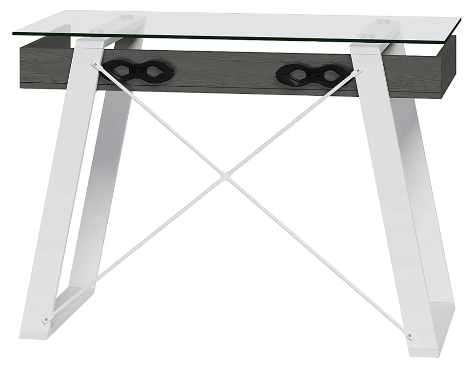 Elle Décor Lara 42”W Writing Desk, Cool Gray/Snow White