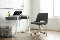 Elle Décor Lara 42”W Writing Desk, Cool Gray/Snow White