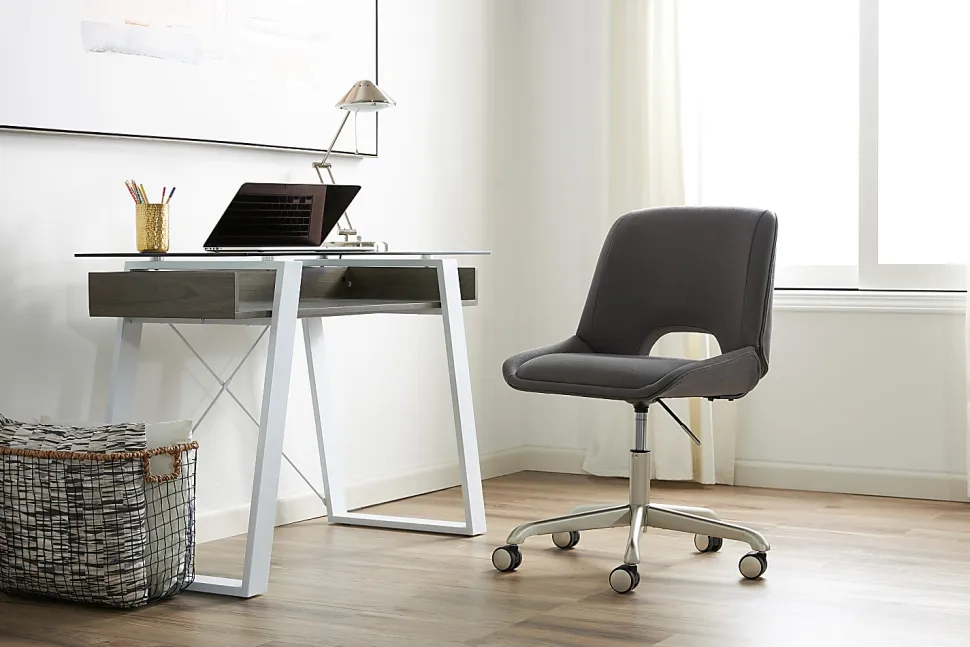 Elle Décor Lara 42”W Writing Desk, Cool Gray/Snow White