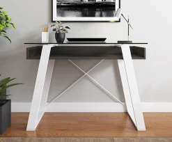 Elle Décor Lara 42”W Writing Desk, Cool Gray/Snow White