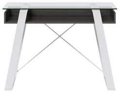 Elle Décor Lara 42”W Writing Desk, Cool Gray/Snow White