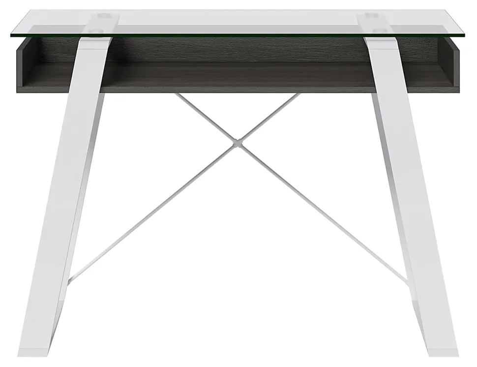 Elle Décor Lara 42”W Writing Desk, Cool Gray/Snow White
