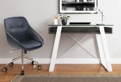 Elle Décor Lara 42”W Writing Desk, Cool Gray/Snow White