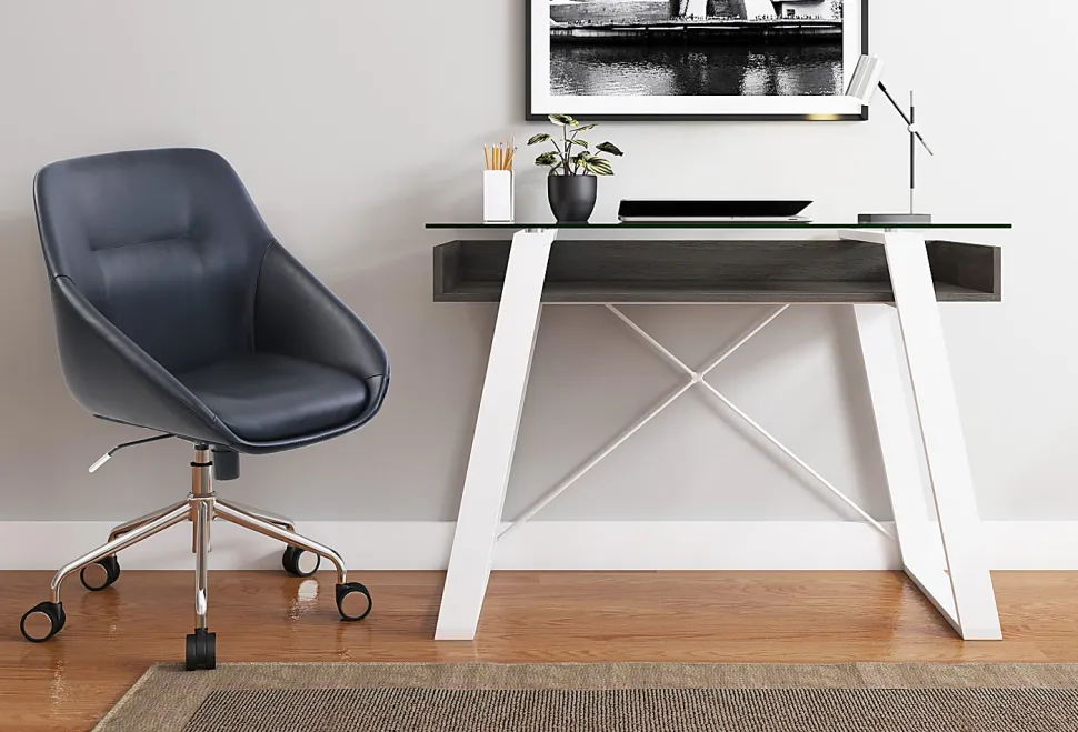 Elle Décor Lara 42”W Writing Desk, Cool Gray/Snow White