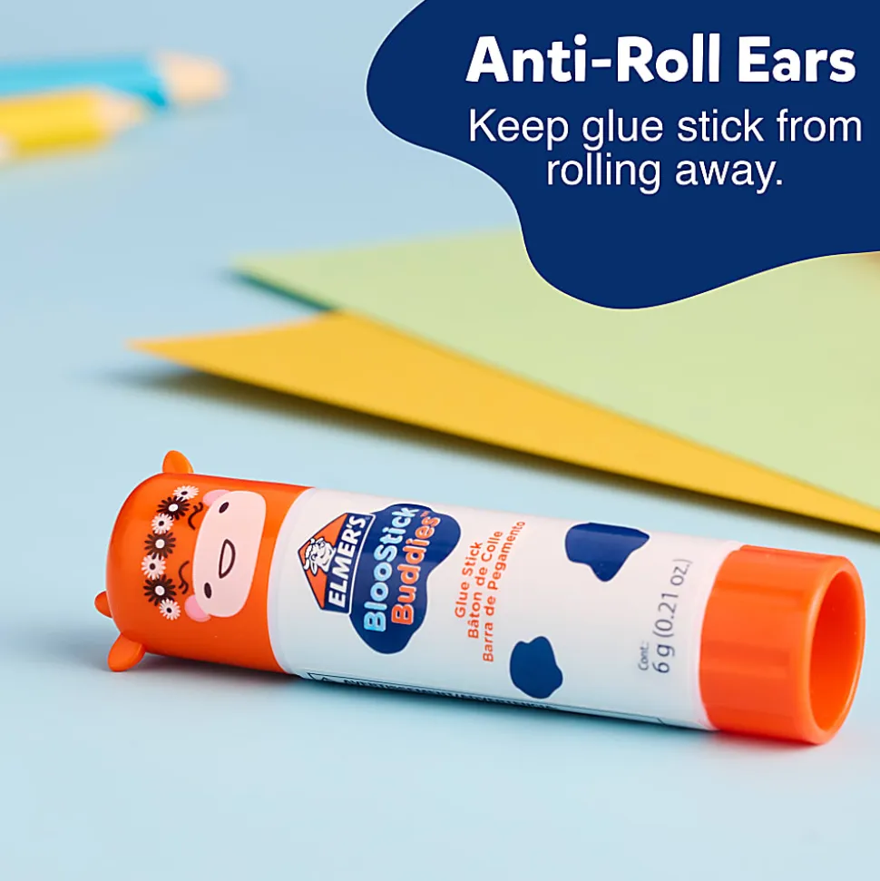Elmer's BlooStick Buddies Glue Sticks, Disappearing Blue Glue Stick, Anti-Roll Cap, 6g, 4 Count