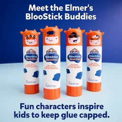 Elmer's BlooStick Buddies Glue Sticks, Disappearing Blue Glue Stick, Anti-Roll Cap, 6g, 4 Count
