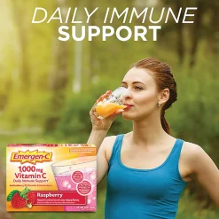 Emergen-C Vitamin C Drink Mix For Immune Support, 0.32 Oz, Raspberry, Box Of 30 Packs