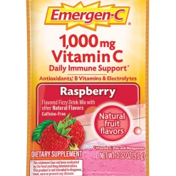 Emergen-C Vitamin C Drink Mix For Immune Support, 0.32 Oz, Raspberry, Box Of 30 Packs