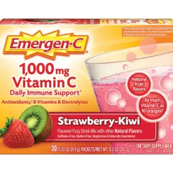 Emergen-C Vitamin C Drink Mix For Immune Support, 0.32 Oz Per Pack, Strawberry Kiwi, Box Of 30 Packs