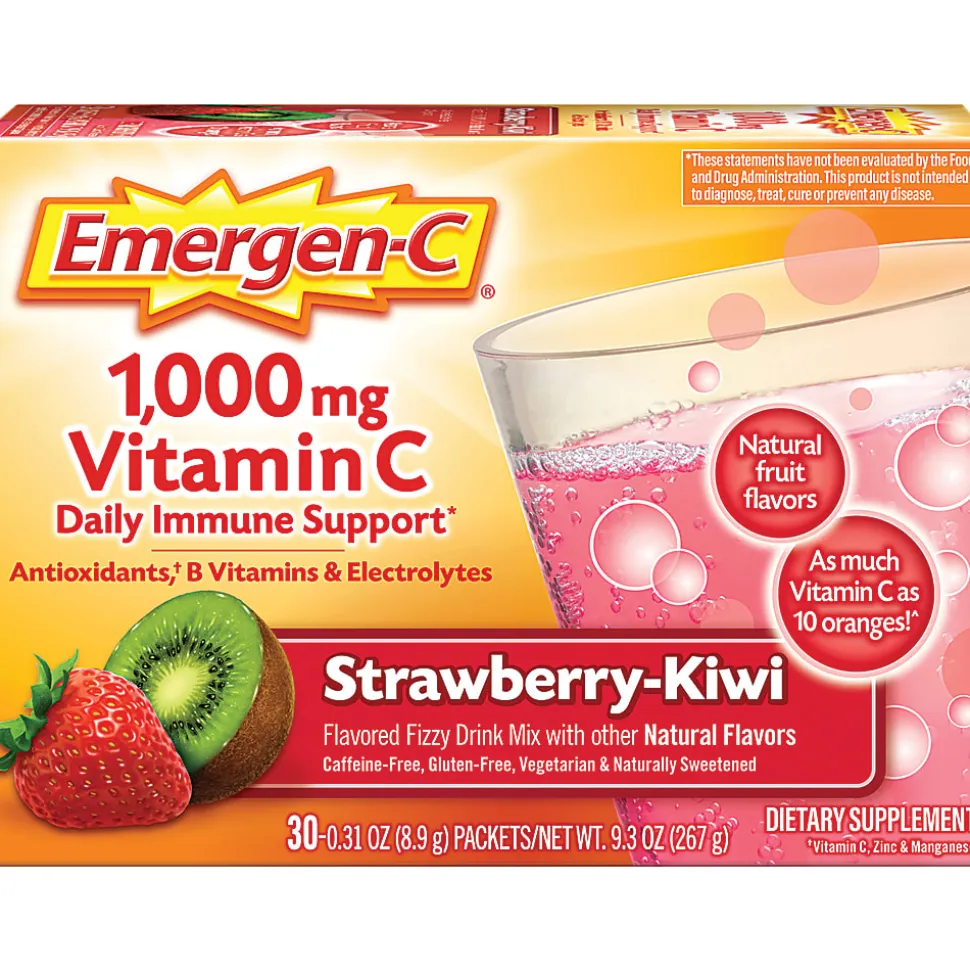 Emergen-C Vitamin C Drink Mix For Immune Support, 0.32 Oz Per Pack, Strawberry Kiwi, Box Of 30 Packs