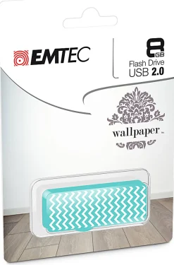 EMTEC Wallpaper USB 2.0 Flash Drive, 8GB, Turquoise