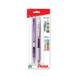 EnerGel-X, Techniclick Pen and Pencil Set, 0.7mm, White/Violet, 2-Pk