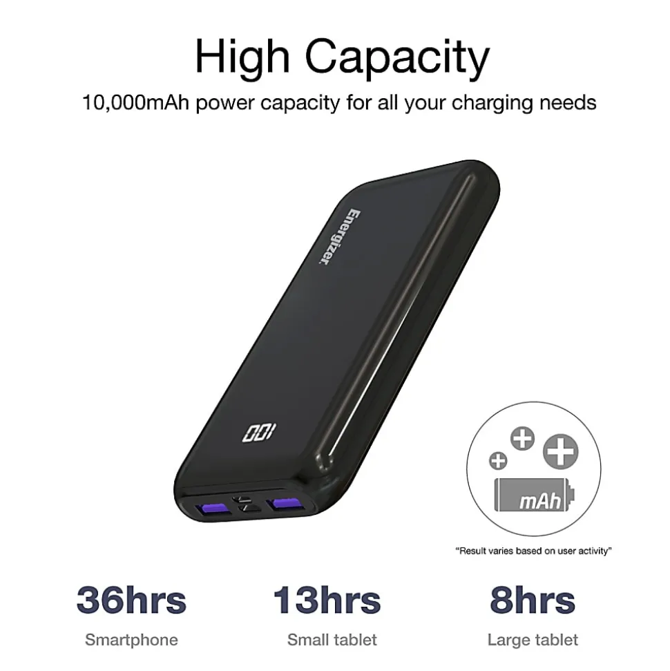 Energizer® 10,000 mAh Ultimate Power Bank, Black, UE10011PQ