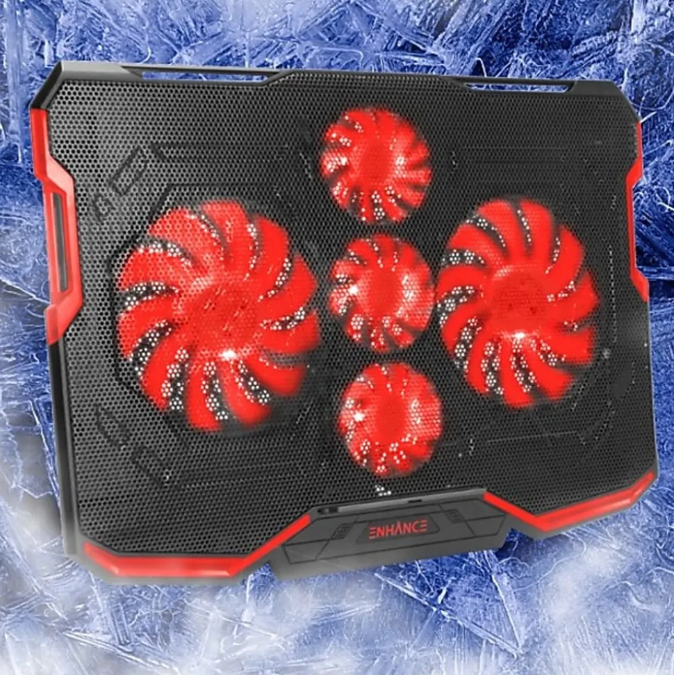 Enhance Cryogen 2 Laptop Cooling Pad (Red) - Upto 17" Screen Size Notebook, Gaming Console Support - 5 Fan(s) - 523.6 gal/min - Red