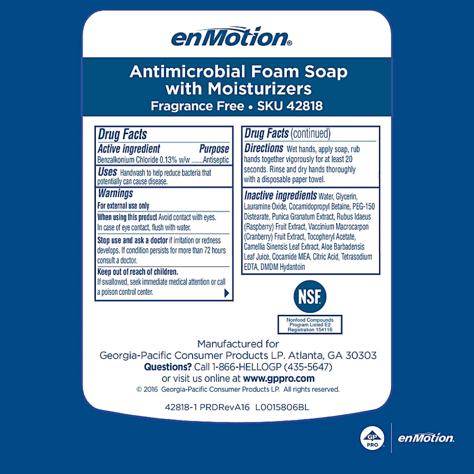 enMotion® Gen 2 Antimicrobial Foam Hand Soap Refills for Automated Dispensers, Dye & Fragrance Free, 1200 mL per Bottle, 2 Bottles Per Case (2400 mL)